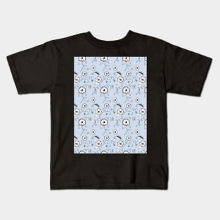 Whimsical flower pattern with a light blue background Kids T-Shirt